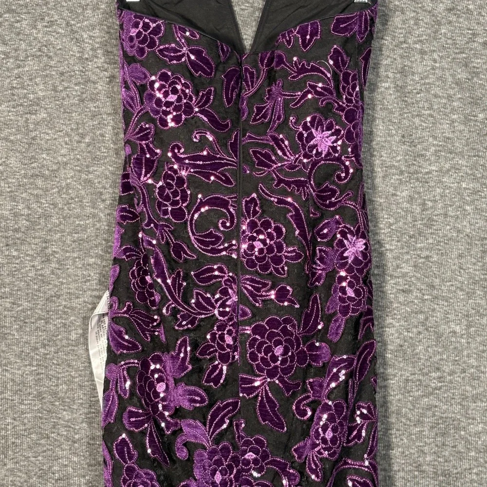 Dress The Population Fernanda Gown Midnight Plum Strapless Floral Sequin Small - Picture 9 of 14